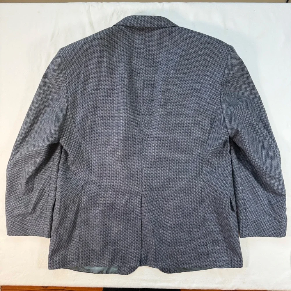 Silk Worsted Wool Blazer Sport Coat Grey Blue Stafford Men's Textured 2-Button